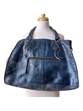 BED|STU Rockaway Navy Blue Leather Tote with Front Zip Pocket